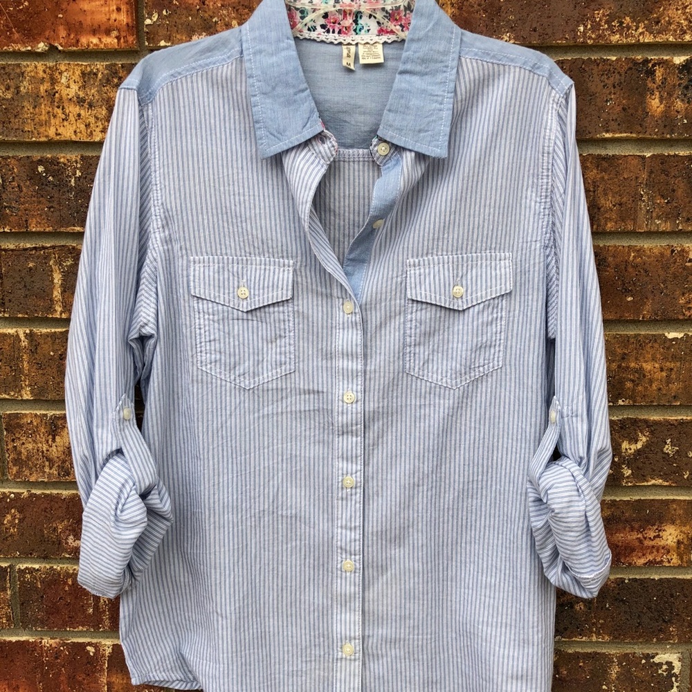 Pinstripe Button Down Blouse